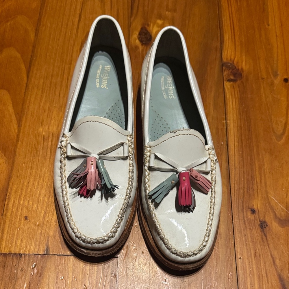 Weejuns Women's White Patent Leather Loafers with Colorful Tassels